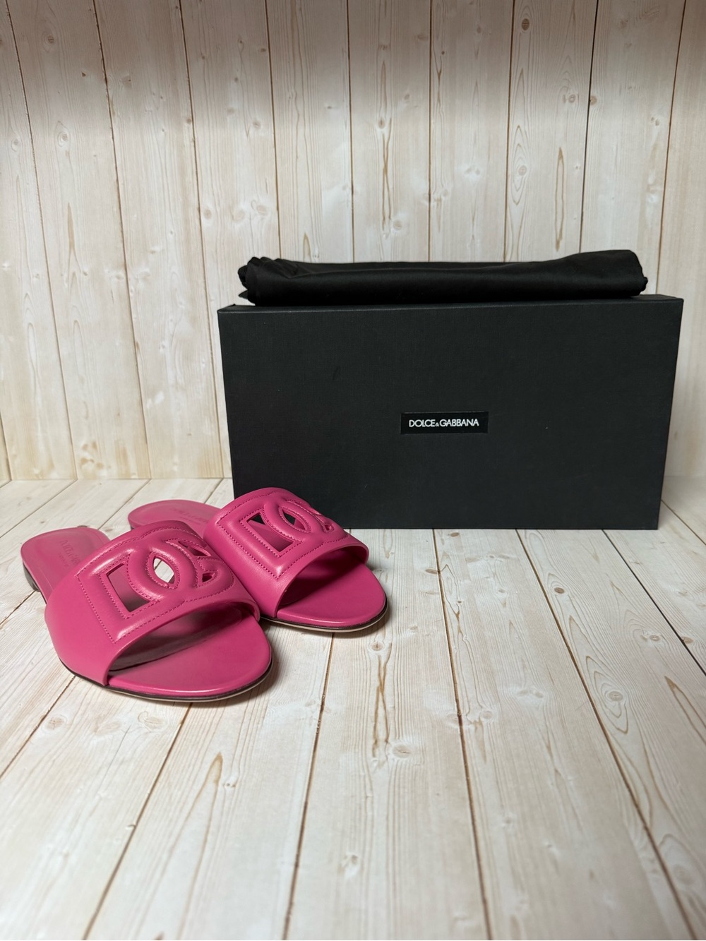 Dolce & Gabbana DG Cutout Ocelot Leather Slide Sandal Pink Sz 36 / 6